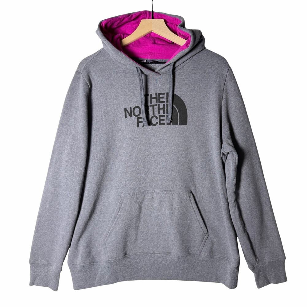 The North Face Gray Pink Fleece Graphic Print Pullover Hoodie Women’s size XL